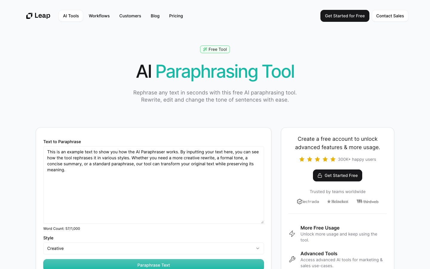 AI Paraphrasing Tool by Leap AI - Rephrase any text in seconds with ...