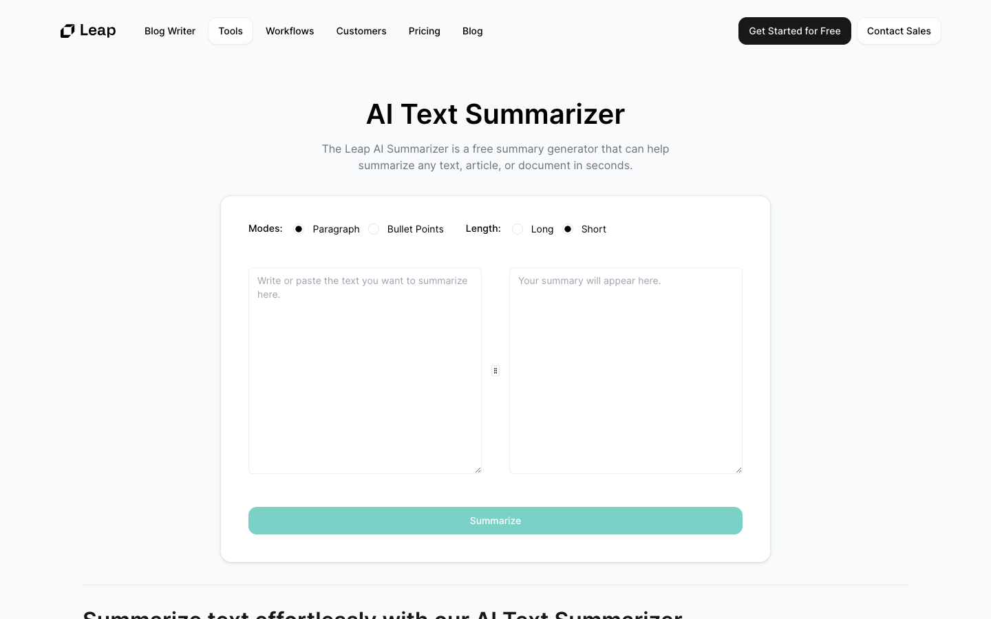 AI Text Summarizer by Leap AI